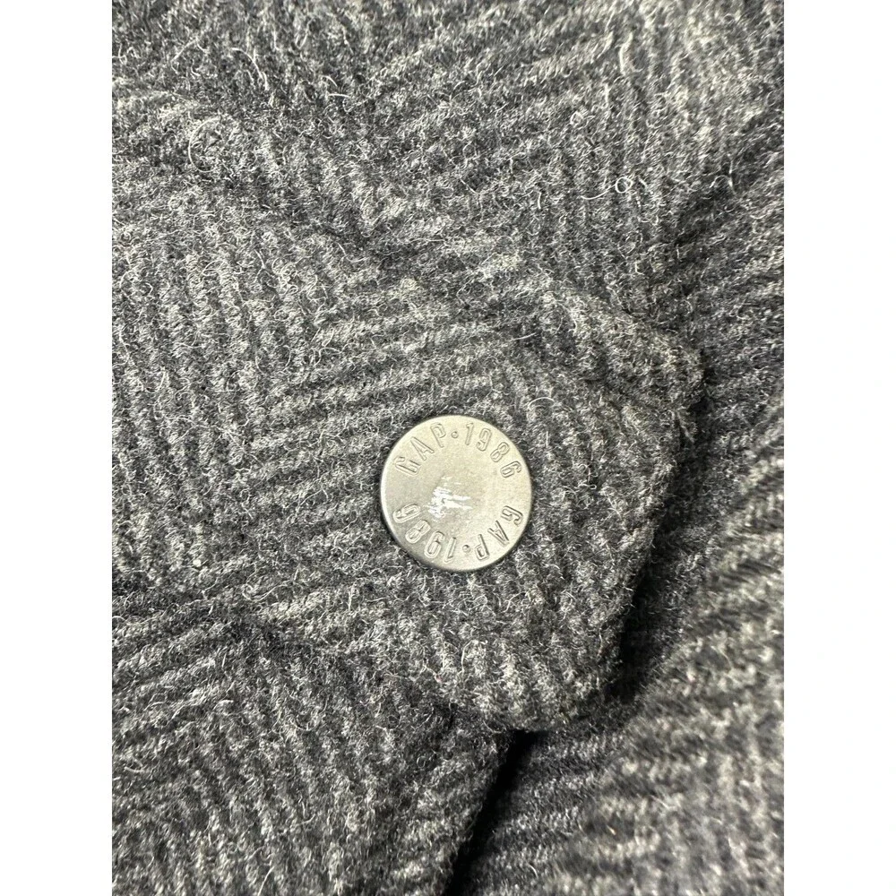 Gap Kids Boys Gray Herringbone Coat Zip Wool Blend Snap Mock Neck Kids Small 6-7